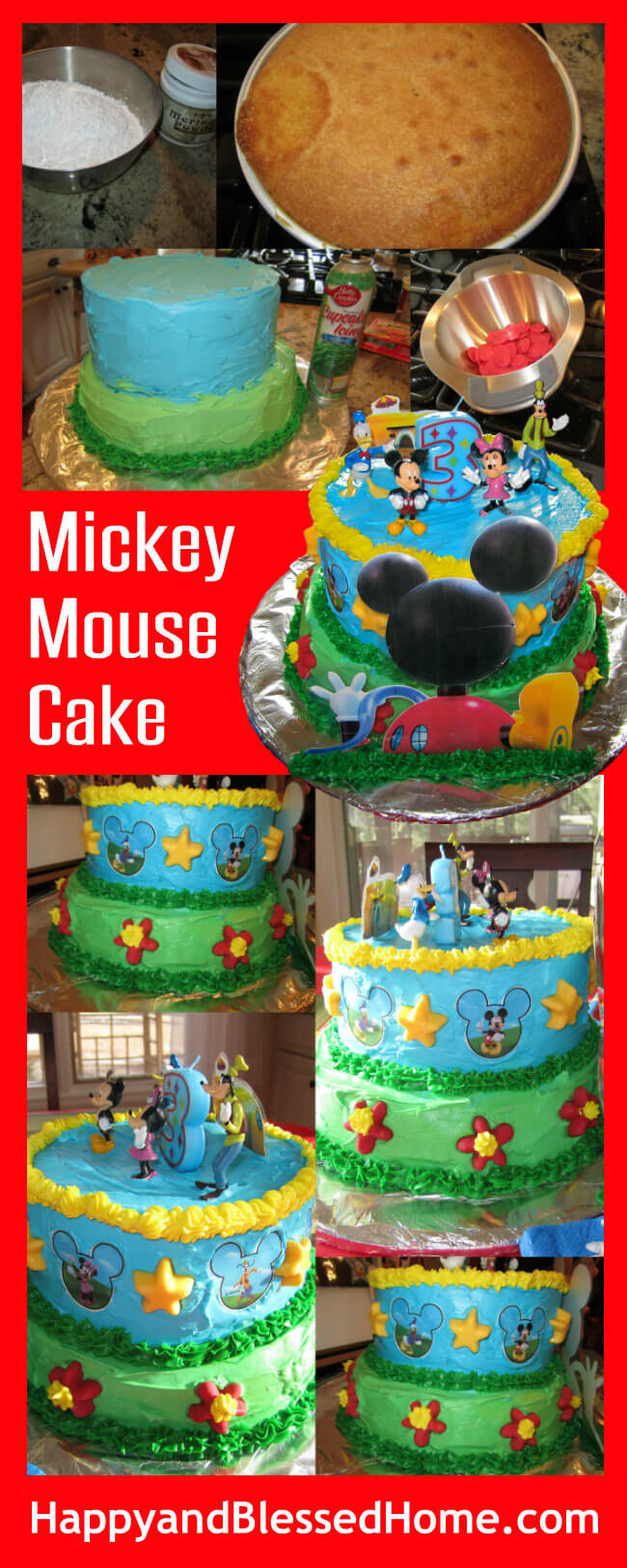 DIY Mickey Mouse Cake Recipe and Ingredients for a Mickey Mouse Birthday Party from HappyandBlessedHome.com