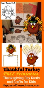 1 Thankful Turkey Free Printables Thanksgiving Day Cards and Crafts for Kids HappyandBlessedHome.com