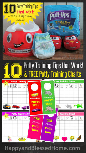 10 Potty Training Tips that Work and FREE Potty Training Charts from HappyandBlessedHome.com