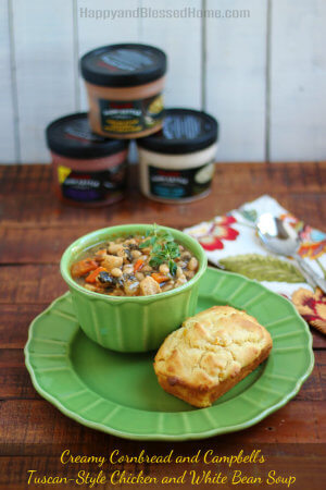 Creamy Cornbread Recipe and Campbell's® Tuscan-Style Chicken and White Bean Soup from HappyandBlessedHome.com