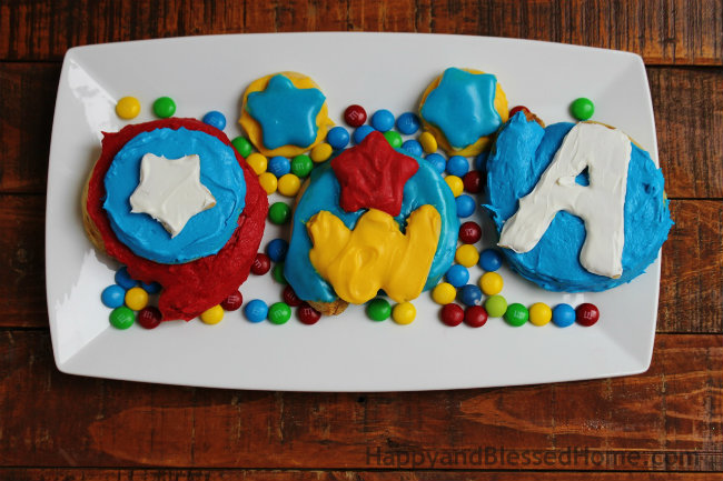 Create your own Superhero Breakfast with Pepperidge Farm Sweet Rolls Captain America Wonder Woman and Avengers Logo from HappyandBlessedHome.com