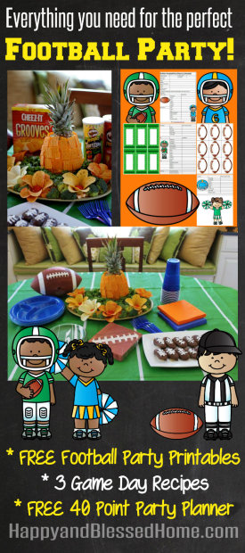 FREE Football Party Printables with FREE 40 Point Party Planner and Cheez-It and Pringles Pineapple Recipe from HappyandBlessedHome.com