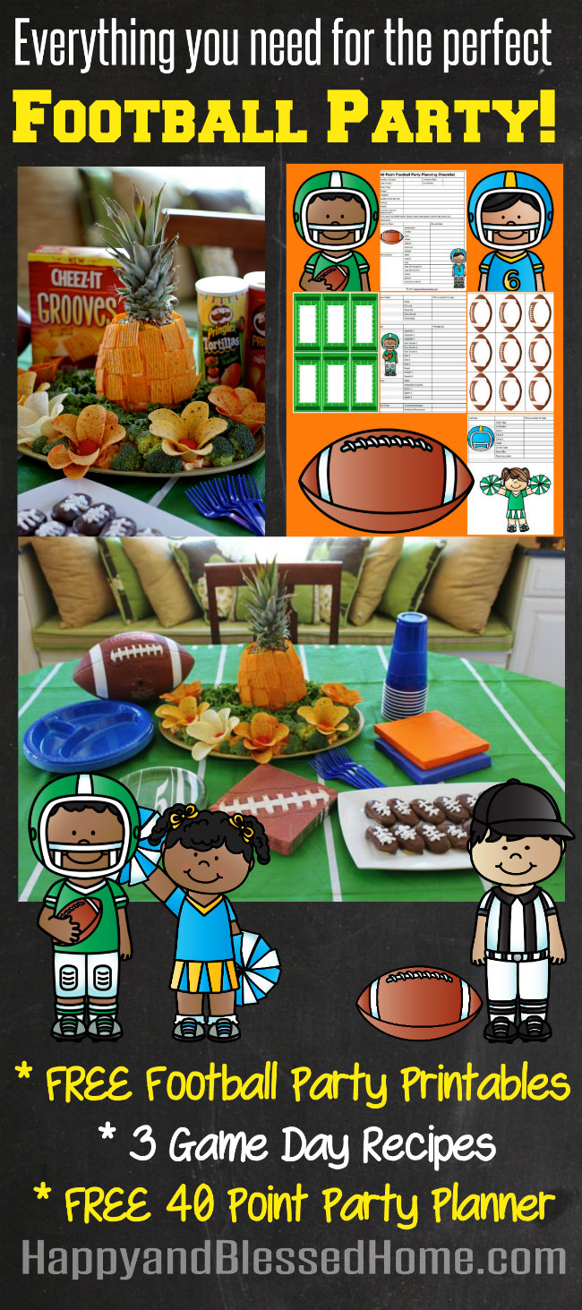 FREE Football Party Printables with FREE 40 Point Party Planner and Cheez-It and Pringles Pineapple Recipe from HappyandBlessedHome.com