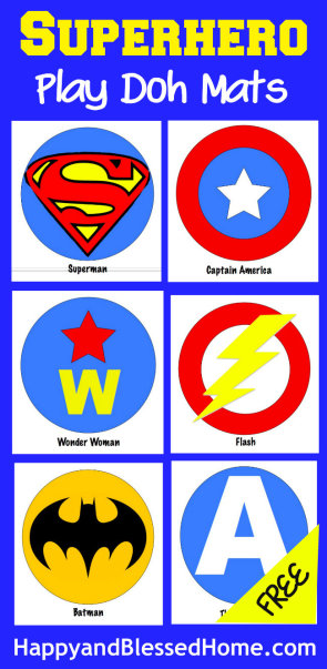 Superhero Play Doh Mats Fun Activity for Kids from HappyandBlessedHome.com