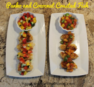 Perfect for game day! Easy Recipe: Panko and Coconut Crusted Cod with Mango Salsa
