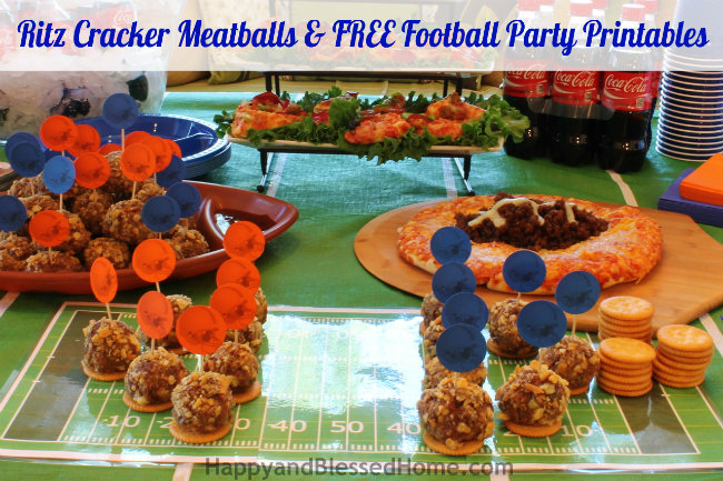 The Perfect Party Plan for the Big Game with Ritz® Cracker Meatballs and FREE Football Party Printables and Meatball Football Players from HappyandBlessedHome.com
