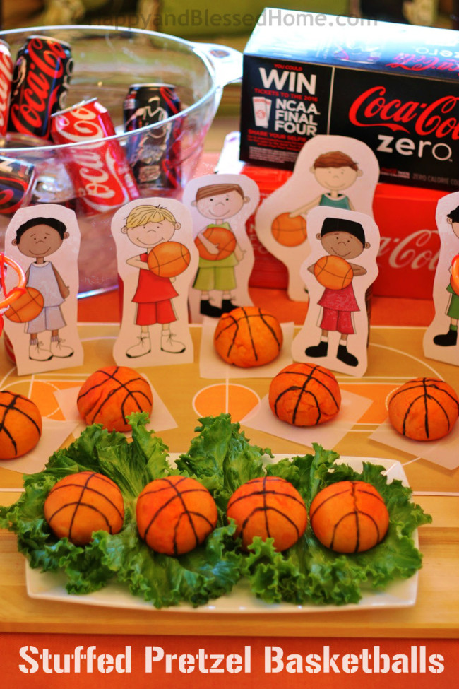 Stuffed Pretzel Basketballs for a Basketball Party from HappyandBlessedHome.com