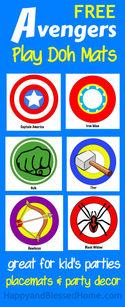 650 Size Avengers FREE Play Doh Placemats and Avengers Birthday Party Decor from HappyandBlessedHome.com
