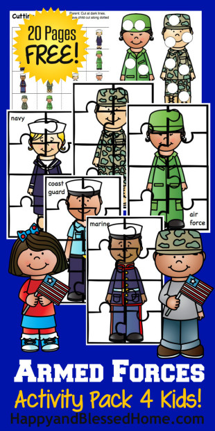 Free Armed Forces Activity Pack for Kids with over 20 Pages of Fun from HappyandBlessedHome.com