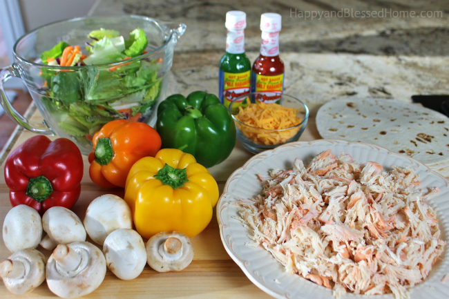 Ingredients for Summer Veggie Wrap to go with crockpot pull-apart Skinny Buffalo Chicken by HappyandBlessedHome