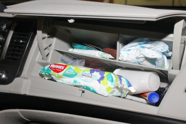 Keeping a stash of Huggies wipes in the glove box helps reduce messes