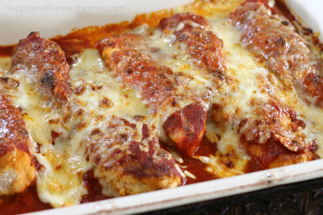 Use the broiler to brown the cheese on the Chicken Parmesan recipe by HappyandBlessedHome