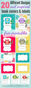 20 Different Designs Owl Inspired Book Covers and Labels Free printables HappyandBlessedHome.com