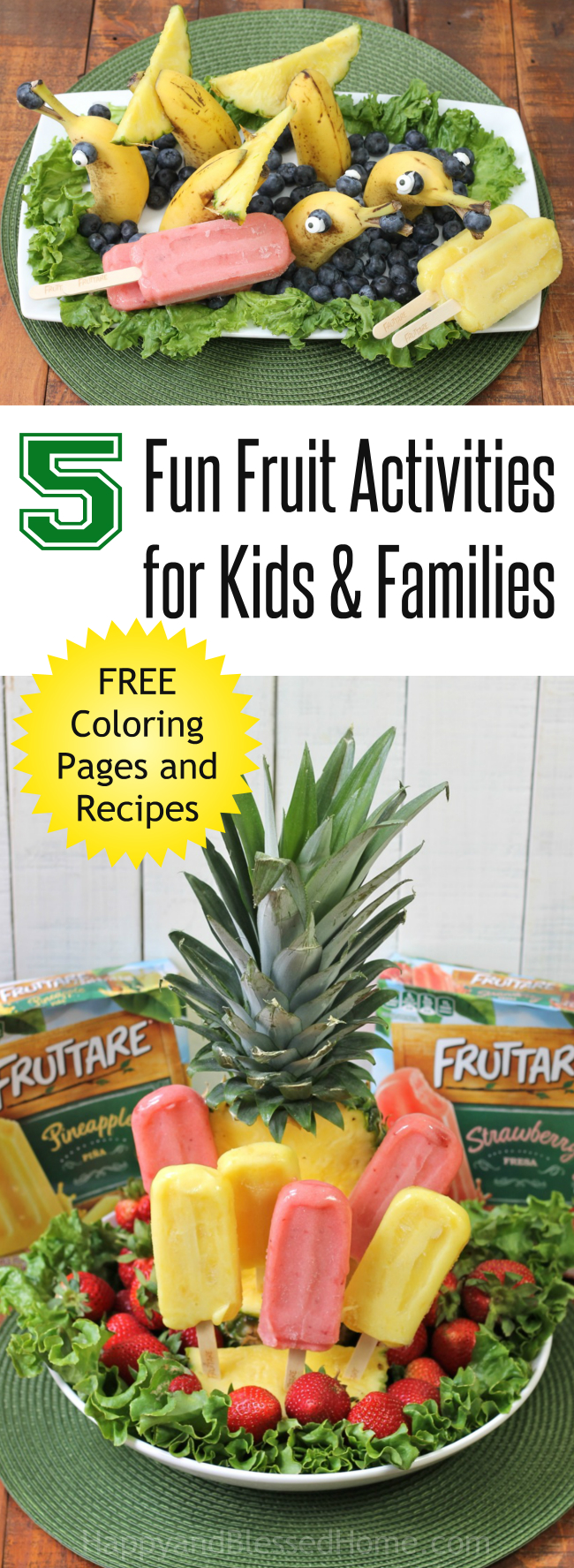 5 Fun Fruit Activities for Kids and Families with easy recipes free coloring and craft ideas from HappyandBlessedHome.com