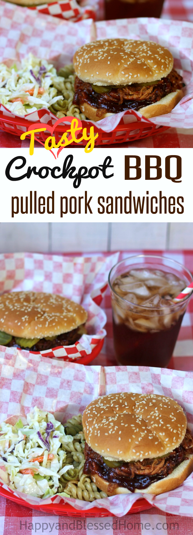 Tasty Crockpot BBQ pulled pork Sandwiches - an easy recipe from HappyandBlessedHome.com