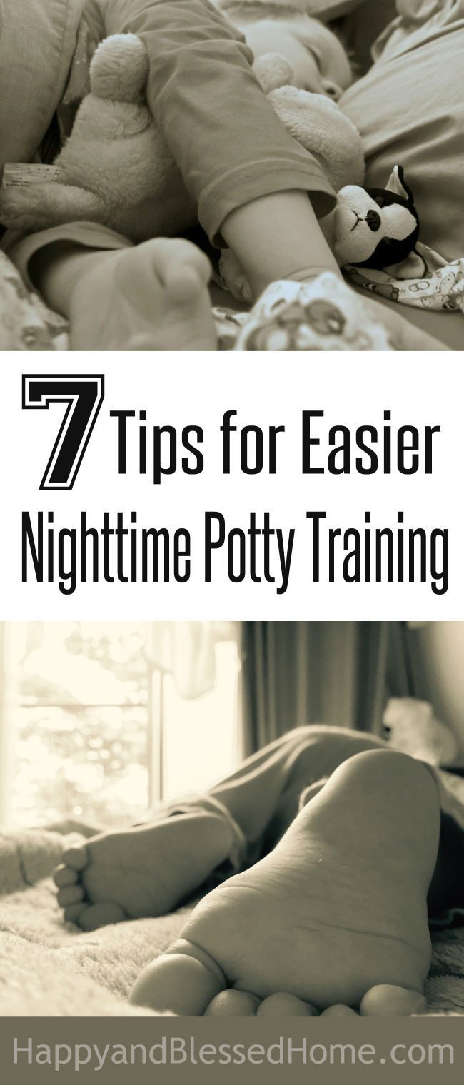 7 Tips for Easier Nighttime Potty Training - safe simple and effective by HappyandBlessedHome.com