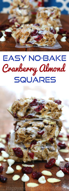 Easy No Bake Crunchy Cranberry Almond Squares an easy after school snack by HappyandBlessedHome.com