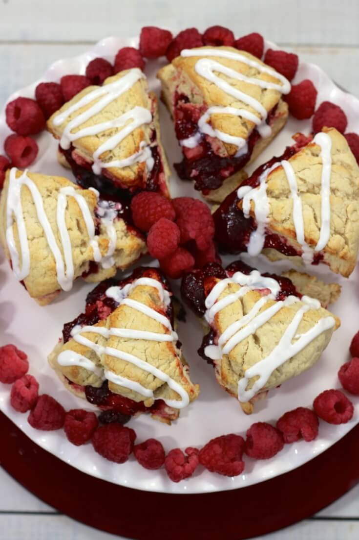 Raspberry Scones are perfect for holiday entertaining or any crimson and white themed party