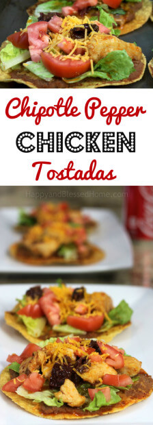 In under 30 minutes you can have a Mexican open faced sandwich Chipotle Pepper Chicken Tostadas