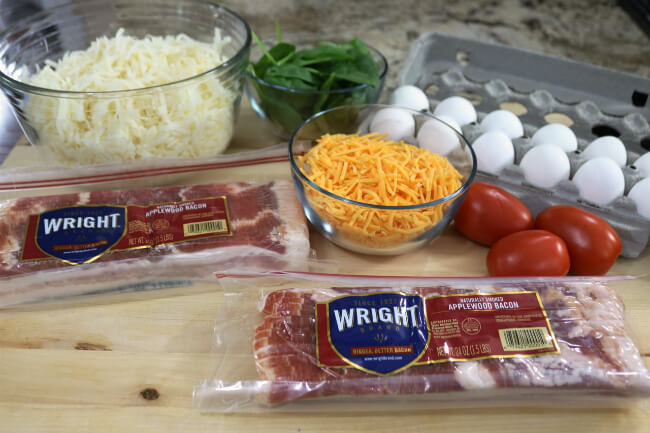 Ingredients to make Hash browns, Eggs and Bacon Breakfast Casserole