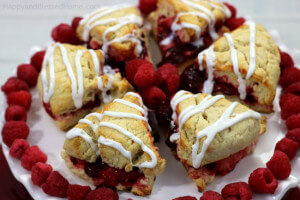 The perfect holiday or entertaining dessert - Raspberry Scones - easy recipe from HappyandBlessedHome.com