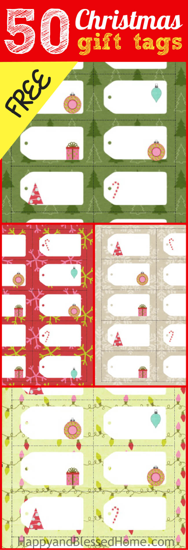 50 Christmas Gift Tags FREE from HappyandBlessedHome.com