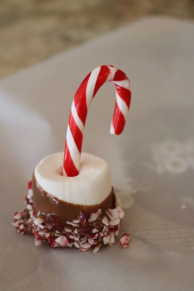 A single serving of this easy recipe Chocolate Dipped Marshmallow Candy Canes
