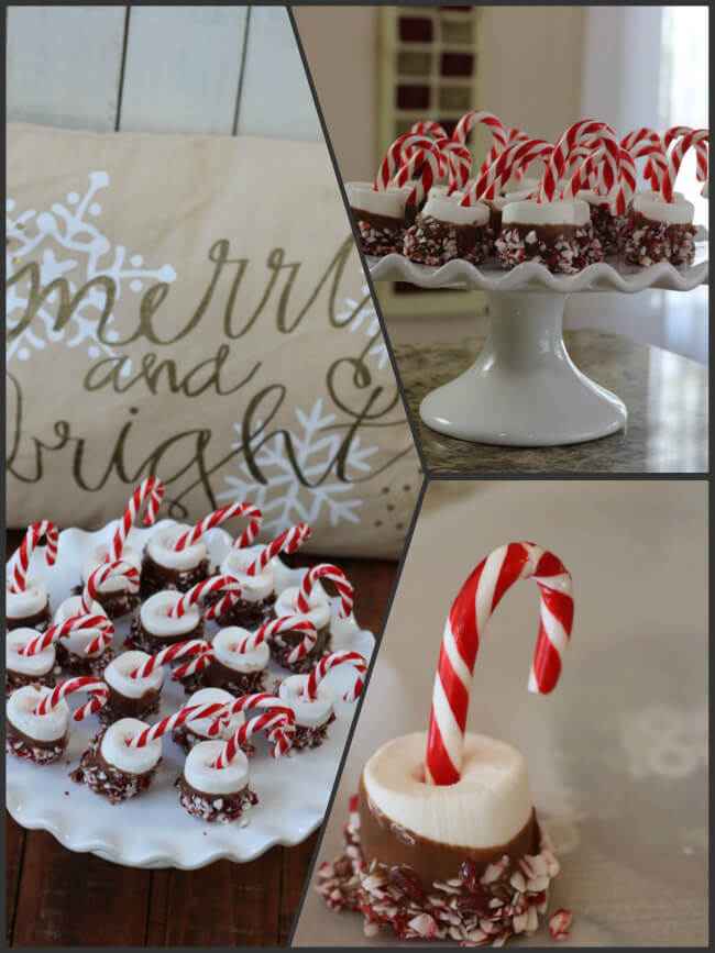 Chocolate Dipped Marshmallow Candy Cane recipe collage - a decorative and sweet Christmas treat