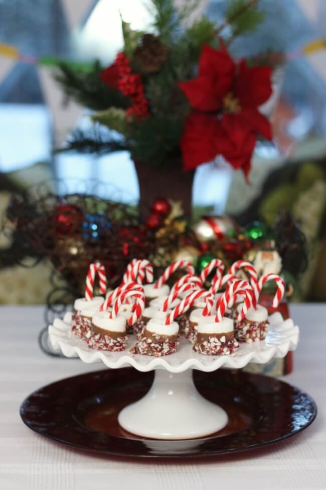 Create a decorative centerpiece with this easy recipe Chocolate Dipped Marshmallow Candy Canes