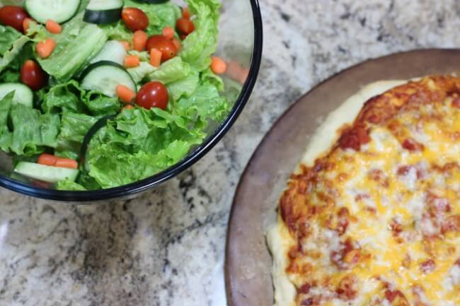 Hearty Manwich Style Pizza with Make Ahead Pizza Dough and Salad
