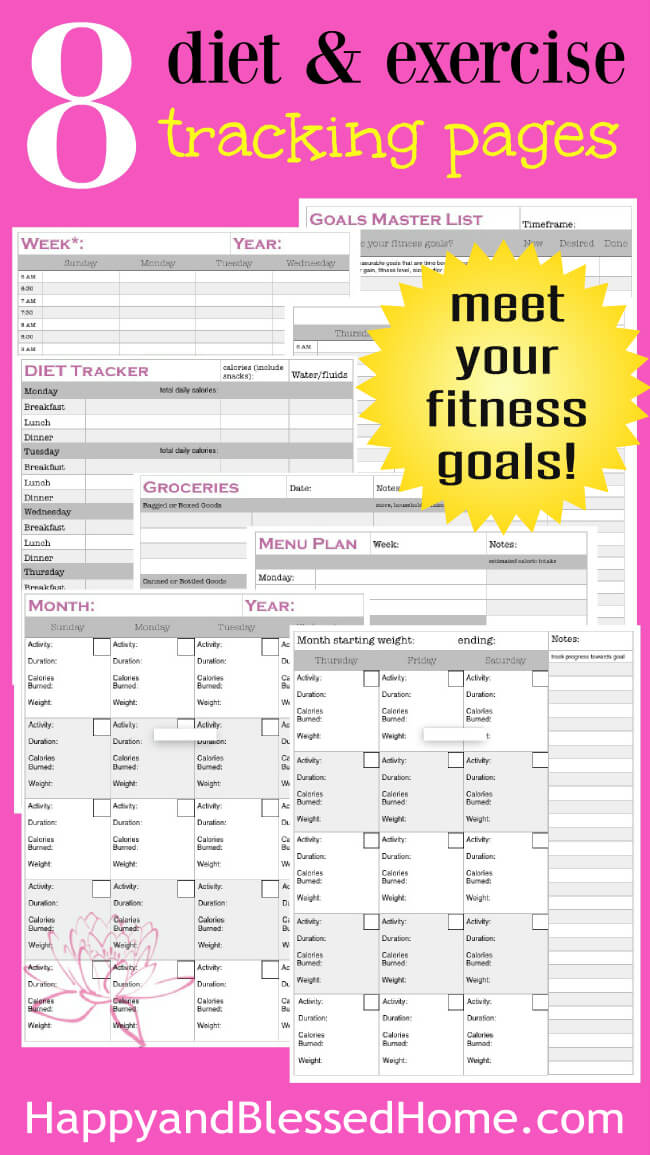 FREE Diet & Exercise Tracker from HappyandBlessedHome.com