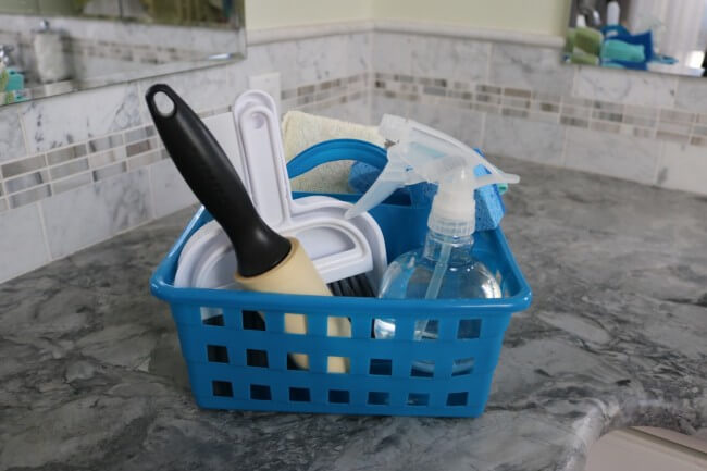 By giving kids their own cleaning basket they're more interested in cleaning. 