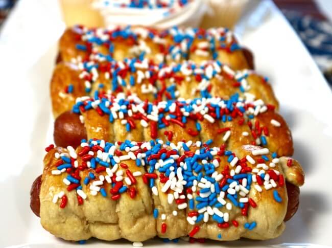 Easy Recipe with Patriotic Flair! Spiral Pretzel Hot Dogs Recipe