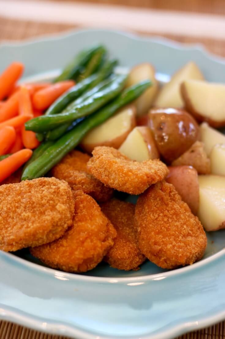 Tyson Chicken Nuggets with fresh potatoes, green beans, and carrots - featured in 7 Dishes in 22 Minutes or Less