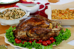 A welcoming holiday feast with Mexican Corn Bread Stuffing with Jalapeños Recipe