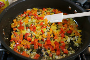 Bell Peppers and Onions in a savory Mexican Corn Bread Stuffing with Jalapeños Recipe