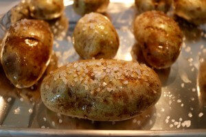 Coat with olive oil and salt to bake Twice Baked Potato Jalapeño Poppers