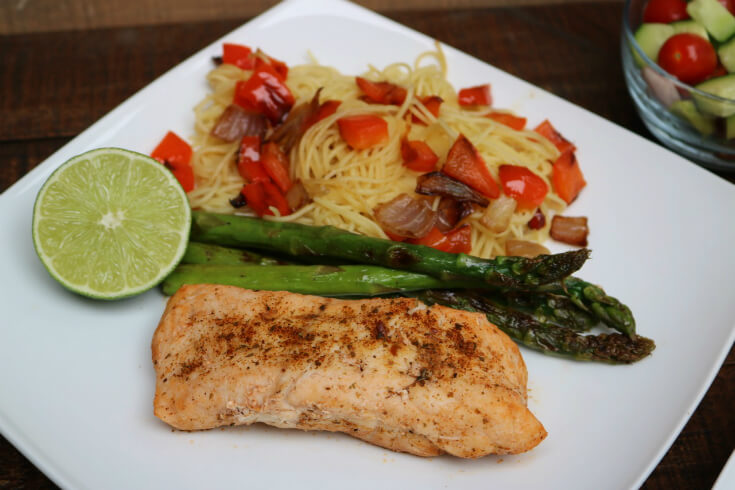 Tequila Lime Grouper with Grilled Vegetables and Angel Hair Pasta