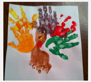 Hand print and foot print Thanksgiving Turkey