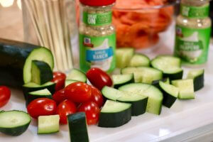 Just cut up the veggies for this Easy Recipe Kid Friendly Garlic Ranch Chicken Skewers