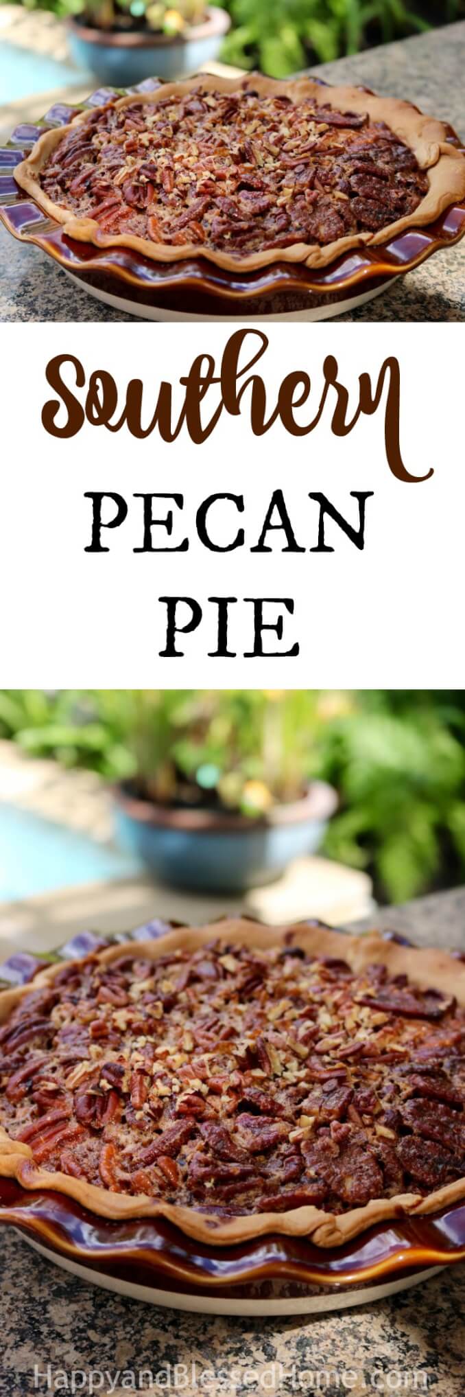 This easy recipe for Southern Pecan Pie gives you a moist pie filling packed with the nutty crunch you can expect from fresh pecans. Satisfy your pecan craving with this nut-filled dessert. Perfect for Christmas or Thanksgiving. 