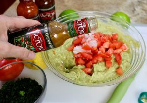 Traditional Mexican Guacamole with Piquin Hot Sauce - one to two tablespoons of hot sauce
