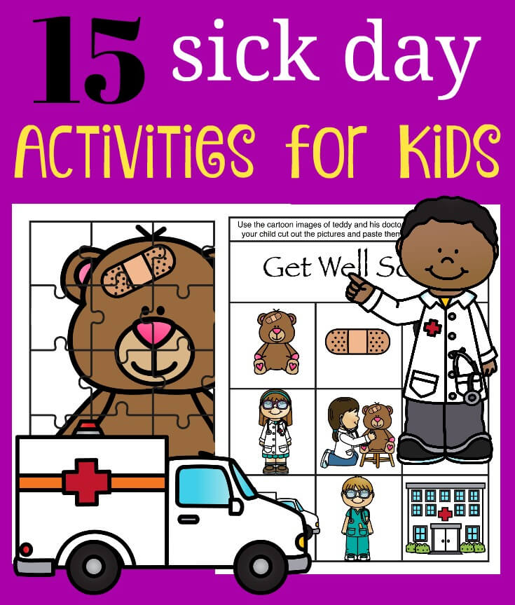15 Sick Day Activities for Kids square graphic