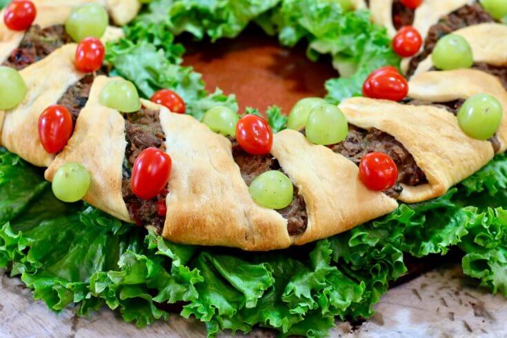 An edible Christmas Wreath - Easy Vegetarian Crescent Ring Recipe and Party Appetizer - perfect for entertaining