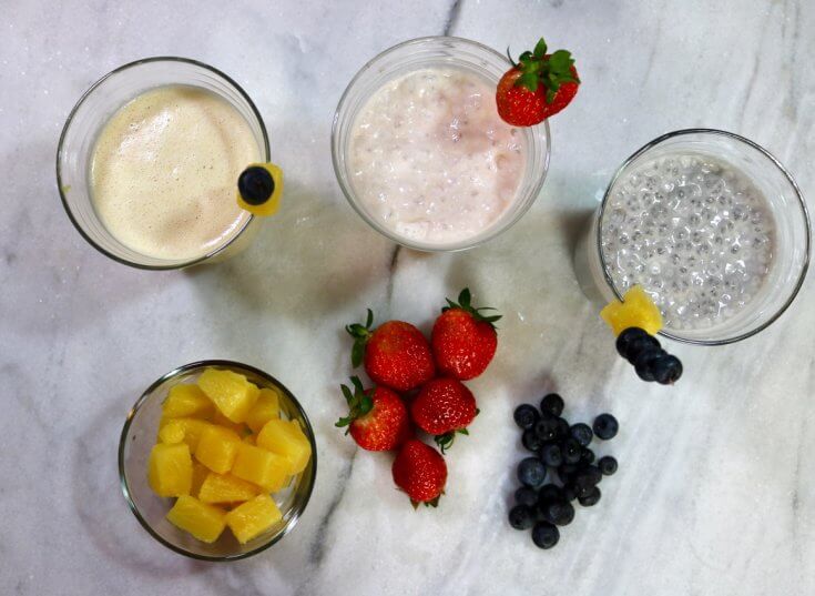 A trio of health - 3 Easy Smoothie Recipes including pineapple blueberries and strawberry