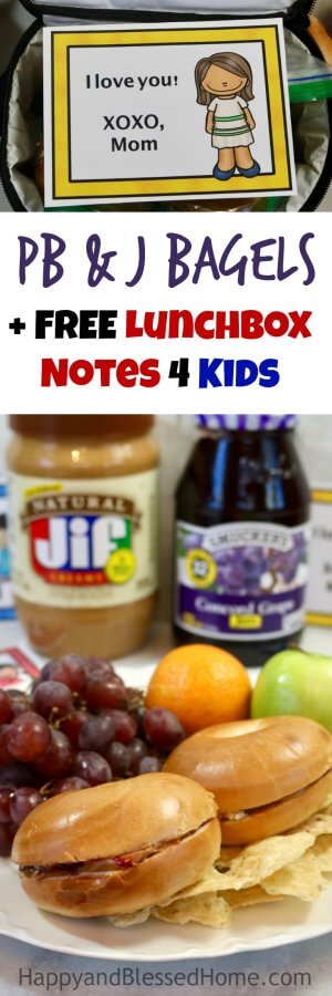 Peanut Butter and Jelly Bagel Sandwiches with 12 FREE Lunchbox Notes for Kids
