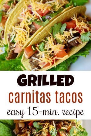 Easy 15 Minute Recipe for Grilled Carnitas Tacos - a Mexican family favorite