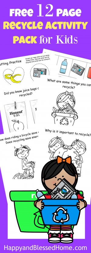 FREE 12 PAGE RECYCLE ACTIVITY PACK FOR KIDS with Coloring Pages