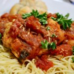 Easy Chicken Bruschetta Recipe served with Angel Hair Pasta