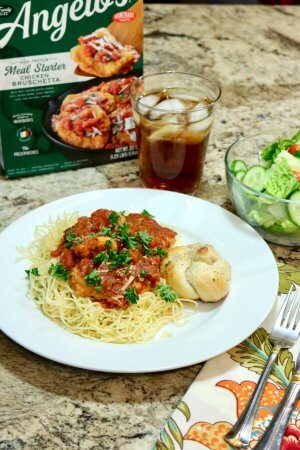 Michael Angelo's Chicken Bruschetta Meal Starter tastes great with garlic knots and salad